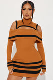 Kelsie Sweater Mini Dress - Camel/combo