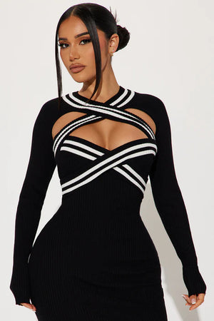Ella Sweater Midi Dress - Black/White