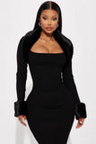 Shilah Faux Fur Sweater Midi Dress - Black