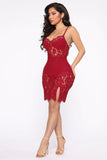 Dropping Hints Lace Dress - Burgundy