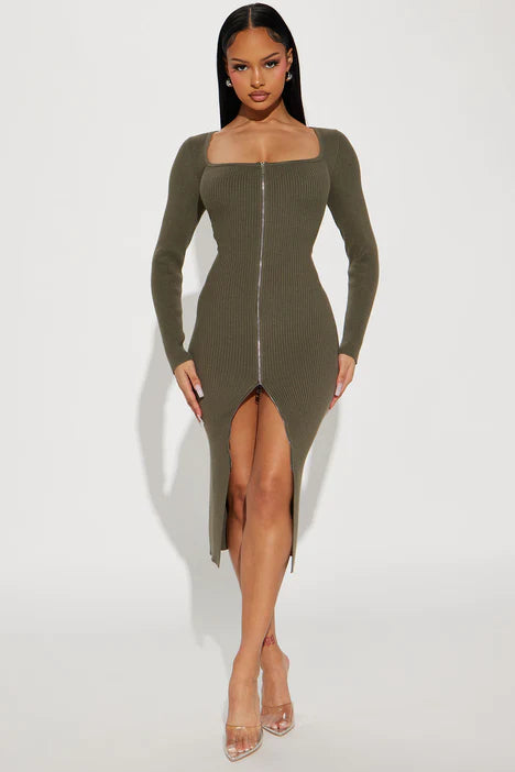 Allison Sweater Midi Dress - Olive