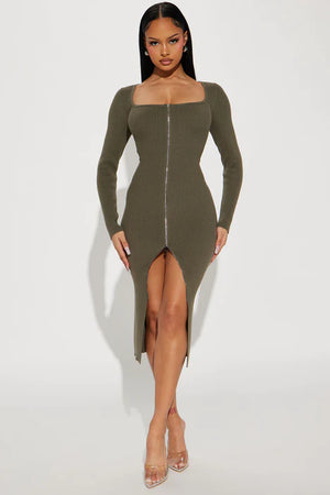 Allison Sweater Midi Dress - Olive