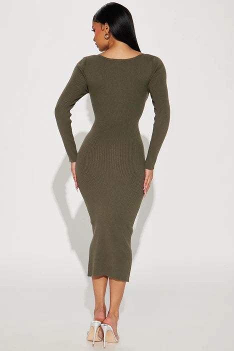 Allison Sweater Midi Dress - Olive
