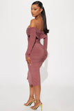 Raine Ruched Off Shoulder Midi Dress - Marsala