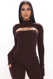 Just For Fun Ribbed Jumpsuit Set - Chocolate
