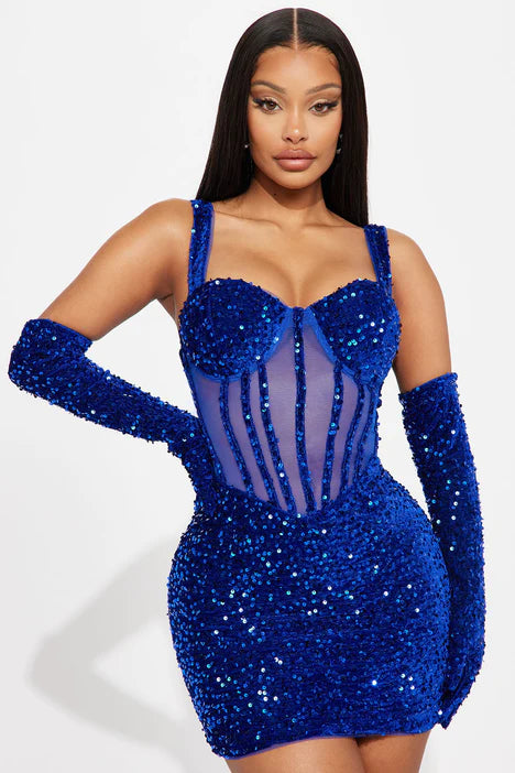 Khloe Sequin Mini Dress - Royal