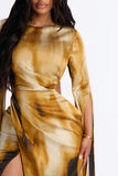 Maxi Dress Satin Mustard Combo
