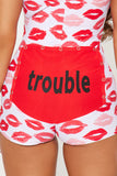 Kissin Trouble PJ Romper Onesie - Red/White
