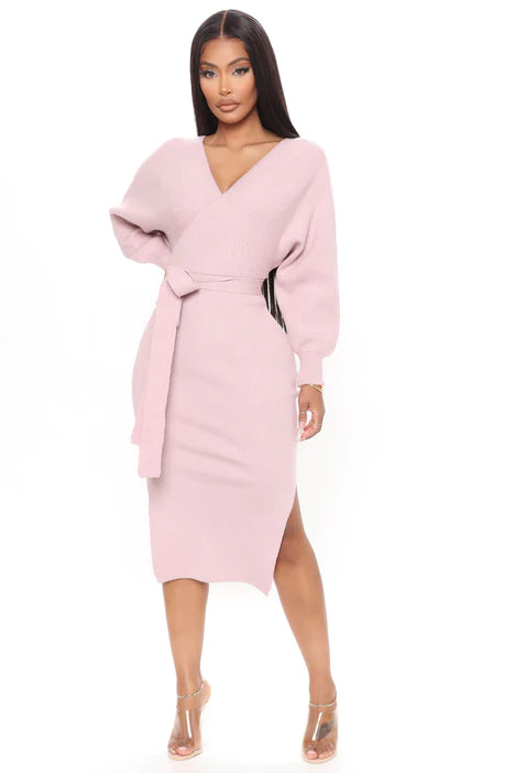 Mona Sweater Midi Dress - Mauve