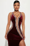 Look My Way Velvet Maxi Dress - Burgundy
