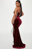 Look My Way Velvet Maxi Dress - Burgundy