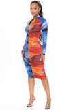 Mindful Color Ruched Midi Dress - Fuchsia/combo