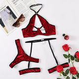 Women Lace Lace-Up Cross Patchwork Bra Hollow Backless sexy Lingerie Set