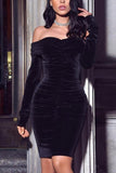 Sexy solid color off shoulder mini dress Black