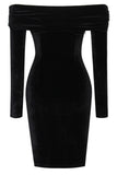 Sexy solid color off shoulder mini dress Black