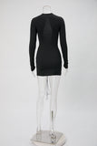 Sexy slight stretch solid color lace-up tight long sleeve mini dress