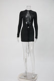 Sexy slight stretch solid color lace-up tight long sleeve mini dress