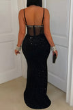 Sexy plus size slight stretch sling with underwire rhinestone sequins maxi dress