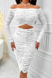 New sexy slight stretch solid color patchwork hollow one shoulder midi dress