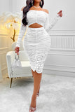 New sexy slight stretch solid color patchwork hollow one shoulder midi dress