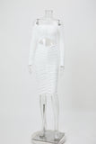 New sexy slight stretch solid color patchwork hollow one shoulder midi dress
