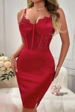 Sexy slight stretch mesh stitching with underwire rubber slit midi dress