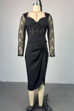 Sexy non-stretch see-through lace stitching pleated midi dress