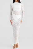 Sexy stretch see through lace backless long sleeve maxi dress(no underwear)