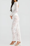 Sexy stretch see through lace backless long sleeve maxi dress(no underwear)