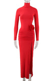 Sexy slight stretch high-neck 3d flower decor hollow maxi dress