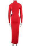 Sexy slight stretch high-neck 3d flower decor hollow maxi dress
