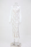 Sexy slight stretch see-through lace square neck maxi dress