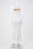 Sexy slight stretch see-through lace square neck maxi dress