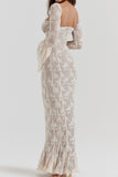 Sexy slight stretch see-through lace square neck maxi dress