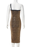 Sexy slight stretch one shoulder sequin decor midi dress