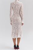 Casual slight stretch stitching lace crew neck midi dress