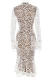 Casual slight stretch stitching lace crew neck midi dress