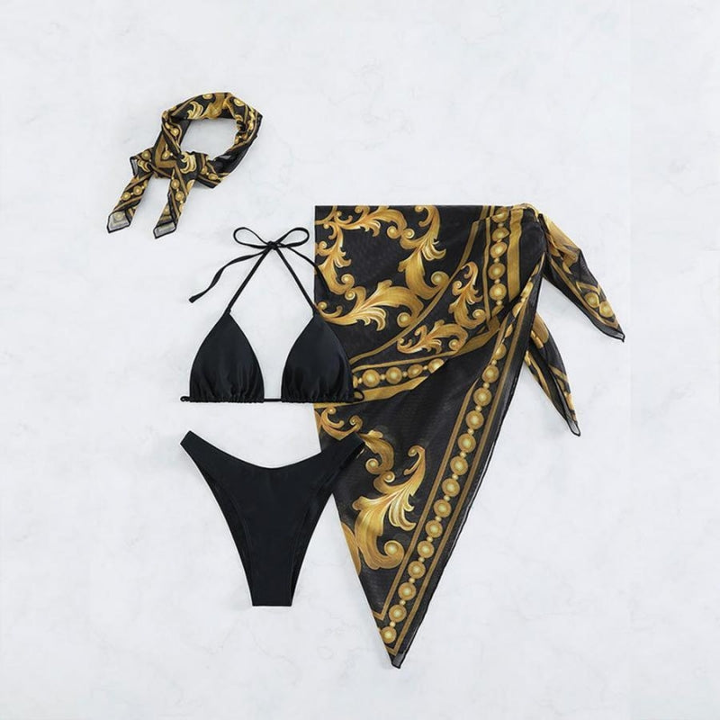Three-piece padded mesh swimsuit set (with hair tie)
