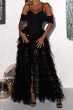 Stylish slight stretch sling rhinestones decor mesh stitching