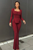 Call My Name Long Sleeve Pant Set - Burgundy