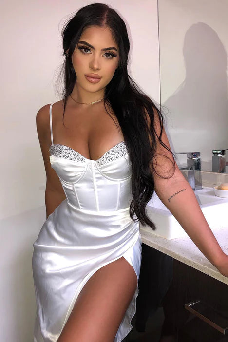 Dream Girl Satin Midi Dress - White