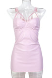 Sexy slight stretch pu mesh stitching backless mini dress babydoll & thong