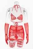 Sexy see-through mesh three-piece set with gloves and three pairs of leg rings