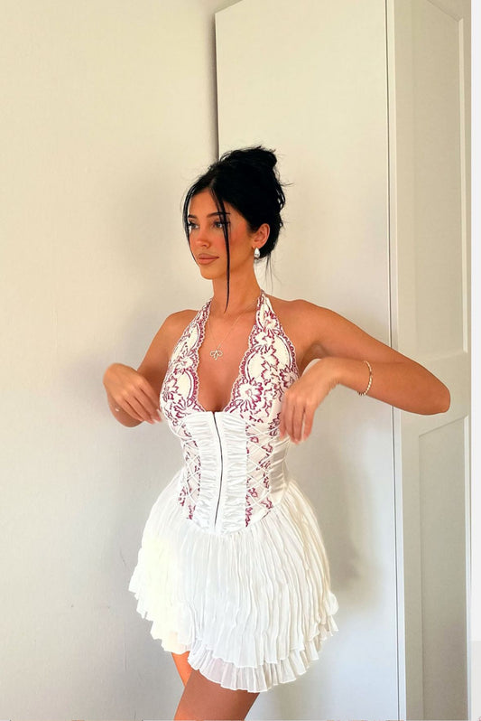 Short sleeveless chiffon dress - white