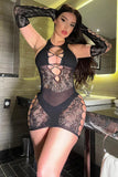 Lover Nights Sheer Bodystocking Dress - Black