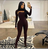 Just For Fun Ribbed Jumpsuit Set - Chocolate