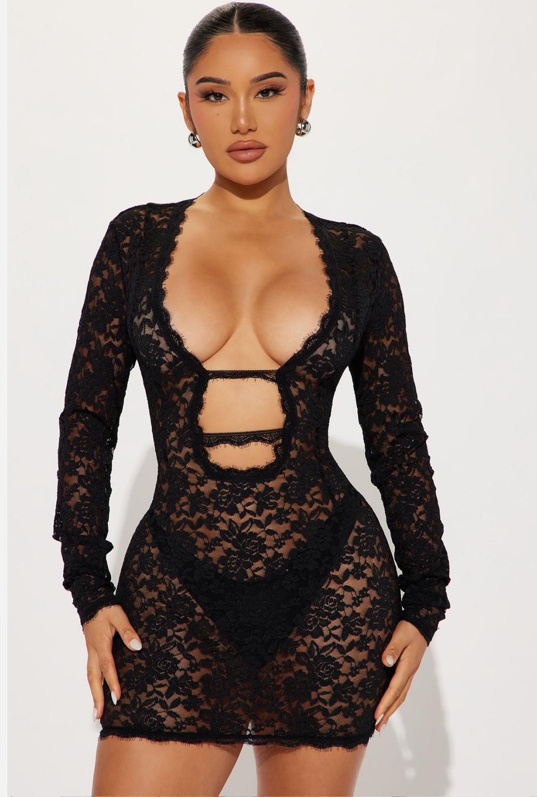 Victoria Lace Mini Dress - Black