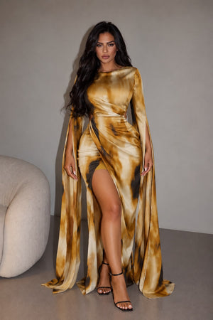 Maxi Dress Satin Mustard Combo