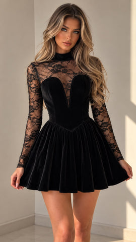 Dress Black velvet Mini 2