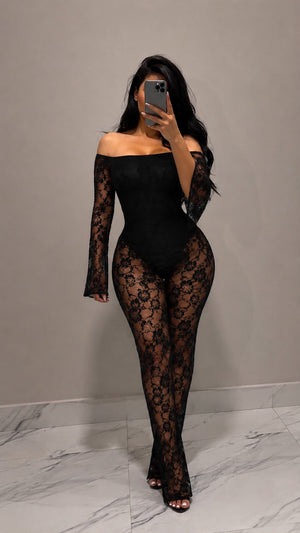 After The Storm Lace Jumpsuit - Black